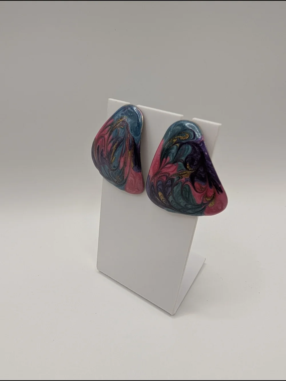 Handmade Marbled Teardrop Earrings in Pink, Teal & Purple